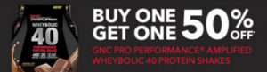 BOGO 50% Off GNC Pro Performance Amplified Wheybolic 40 Protein Shakes icon